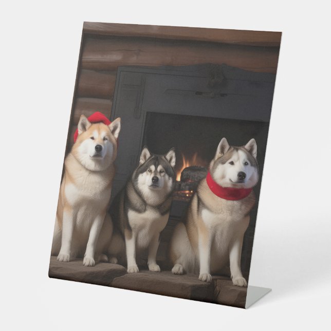 Akita von der Feuerstelle Weihnachten Sockelschild (Vorderseite)