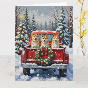 Akita Weihnachten Roter LKW Urlaub Karte