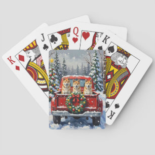 Akita Weihnachten Roter LKW Urlaub Spielkarten