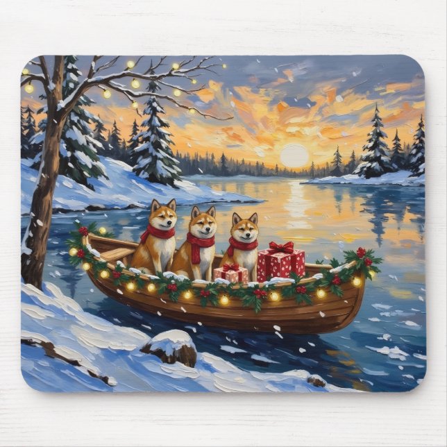 Akita Weihnachtsboot-Feiertag Mousepad (Vorne)