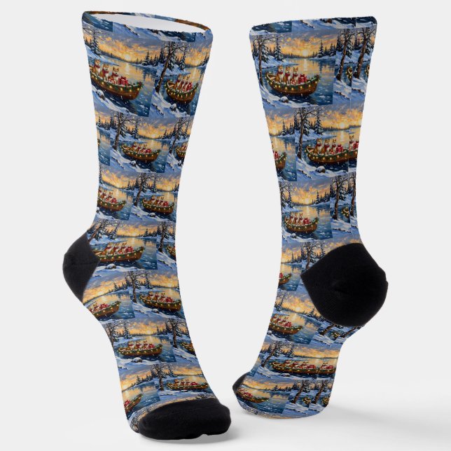 Akita Weihnachtsboot-Feiertag Socken (Gewinkelt)