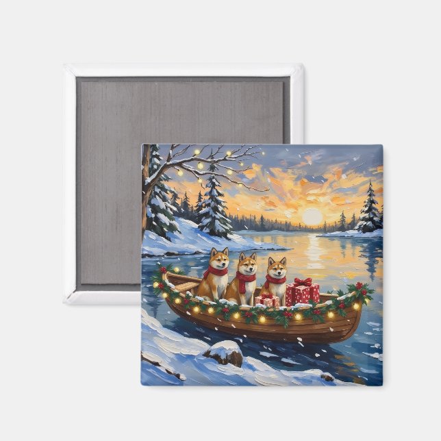 Akita Weihnachtsboot Urlaub Magnet (Vorderseite/Rückseite)