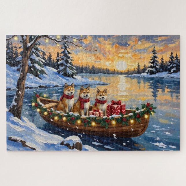 Akita Weihnachtsboot Urlaub Puzzle (Horizontal)