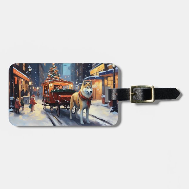 Akita Weihnachtsfeiertage Gepäckanhänger (Vorderseite horizontal)