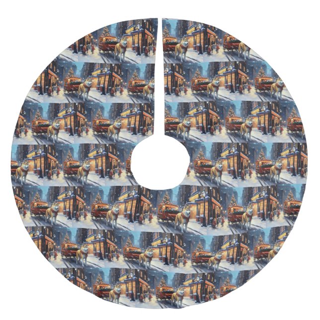 Akita Weihnachtsfeiertage Polyester Weihnachtsbaumdecke (Vorderseite)