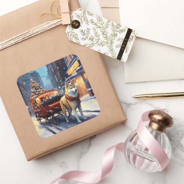 Akita Weihnachtsfeiertage Quadratischer Aufkleber (Schenken)