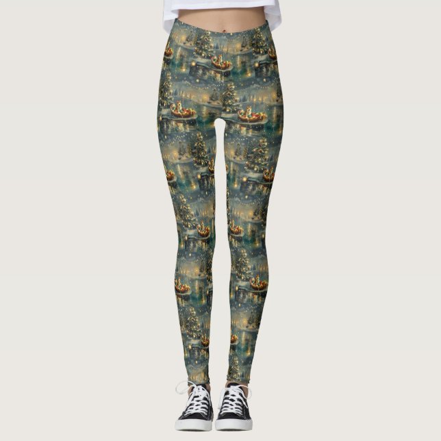 Akita Weihnachtsfest Reise Leggings (Vorderseite)