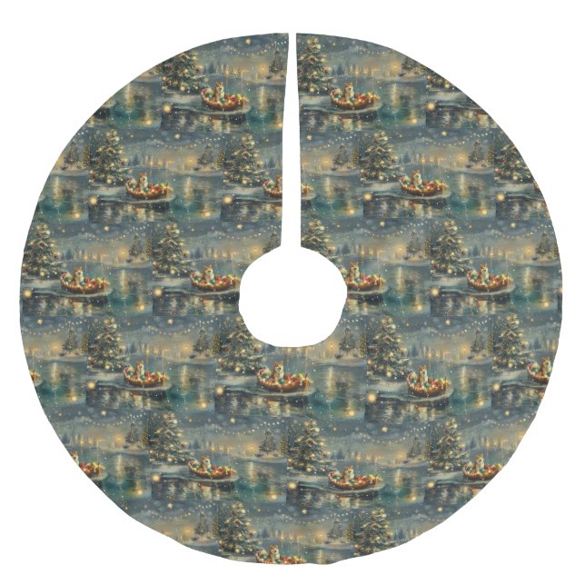 Akita Weihnachtsfest Reise Polyester Weihnachtsbaumdecke (Vorderseite)