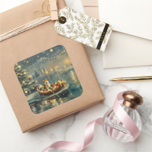 Akita Weihnachtsfest Reise Quadratischer Aufkleber