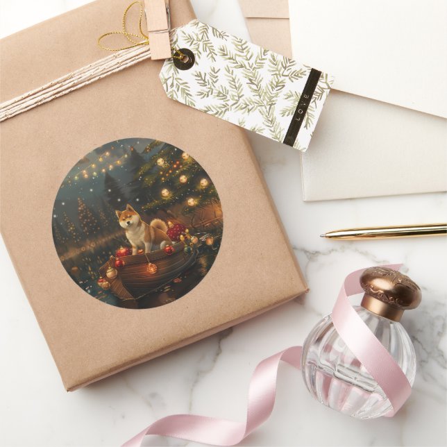 Akita Weihnachtsfest Reise Runder Aufkleber (Schenken)