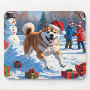 Akita Weihnachtsfest Schneeszene Mousepad