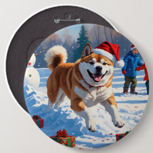 Akita Weihnachtsfestliche Schneeszene  Button