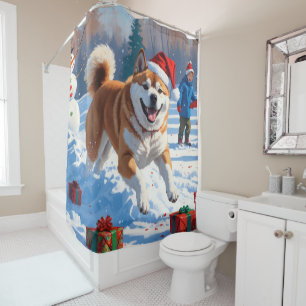 Akita Weihnachtsfestliche Schneeszene Duschvorhang