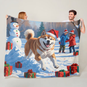 Akita Weihnachtsfestliche Schneeszene Fleecedecke
