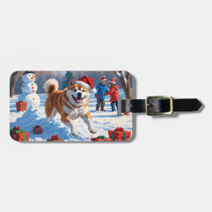 Akita Weihnachtsfestliche Schneeszene  Gepäckanhänger