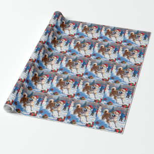 Akita Weihnachtsfestliche Schneeszene Geschenkpapier