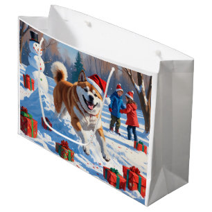 Akita Weihnachtsfestliche Schneeszene Große Geschenktüte