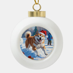Akita Weihnachtsfestliche Schneeszene  Keramik Kugel-Ornament