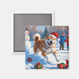 Akita Weihnachtsfestliche Schneeszene  Magnet