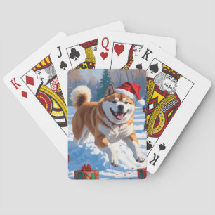 Akita Weihnachtsfestliche Schneeszene  Spielkarten
