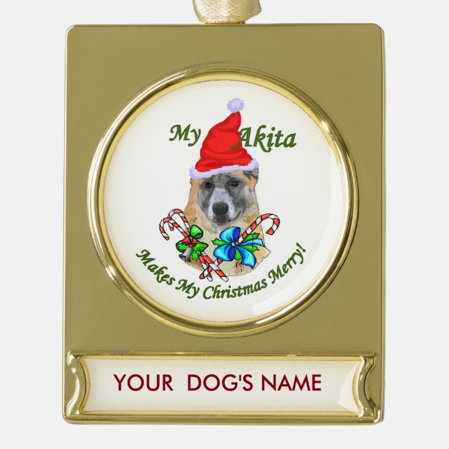 Akita Weihnachtsgeschenke Personalisiert Banner-Ornament Gold (Vorderseite)