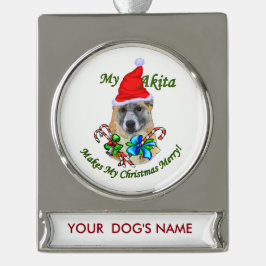 Akita Weihnachtsgeschenke Personalisiert Banner-Ornament Silber