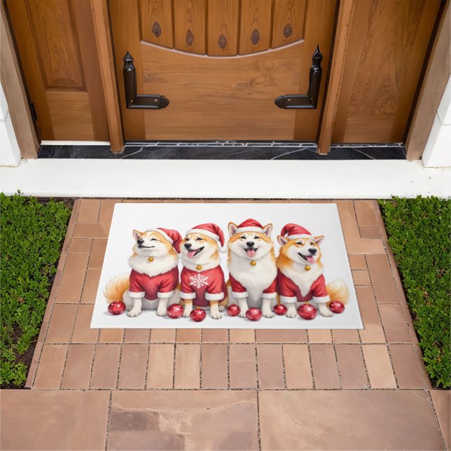 Akita-Weihnachtskleid mit Santa-Hut Fußmatte (Außenbereich)