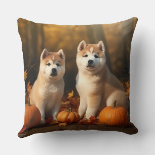 Akita Welpe Herbstfreude Kürbis Kissen