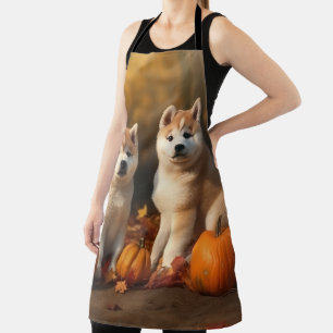 Akita Welpe Herbstfreude Kürbis Schürze