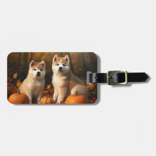 Akita-Welpe Herbstvergnügen Kürbis Gepäckanhänger