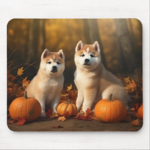 Akita-Welpe Herbstvergnügen Kürbis Mousepad