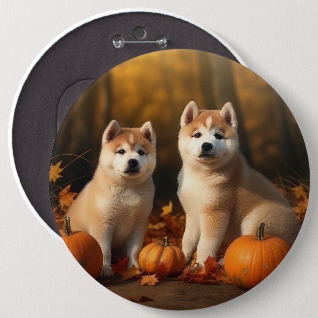 Akita Welppy Autumn Delight Pumpkin Button (Vorne & Hinten)