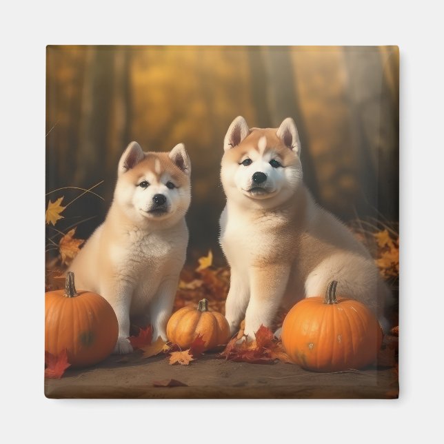 Akita Welppy Autumn Delight Pumpkin Magnet (Vorne)