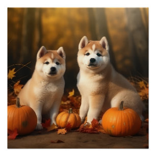 Akita Welppy Autumn Delight Pumpkin Poster