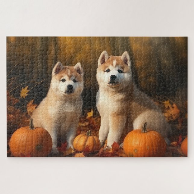 Akita Welppy Autumn Delight Pumpkin Puzzle (Horizontal)