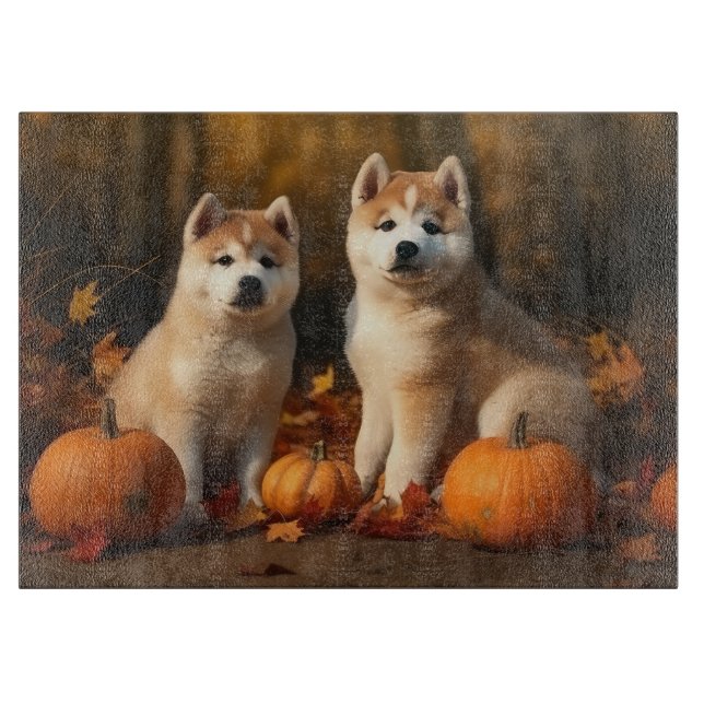 Akita Welppy Autumn Delight Pumpkin Schneidebrett (Vorderseite)