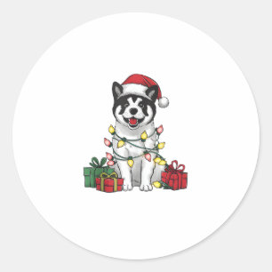 Akita Xmas Lighting Weihnachtsmannmütze Akita Dog Runder Aufkleber
