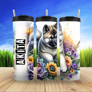 Akita's sanfte florale Präsenz Thermosbecher
