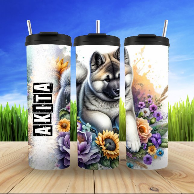 Akita's sanfte florale Präsenz Thermosbecher (Von Creator hochgeladen)