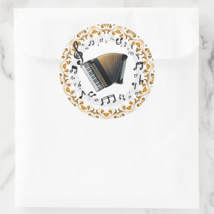 Akkordeon-Design in elegantem Schwarz und Gold Runder Aufkleber