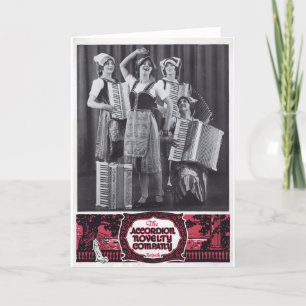 Akkordeon-Mädchen Vintage-Werbung Karte