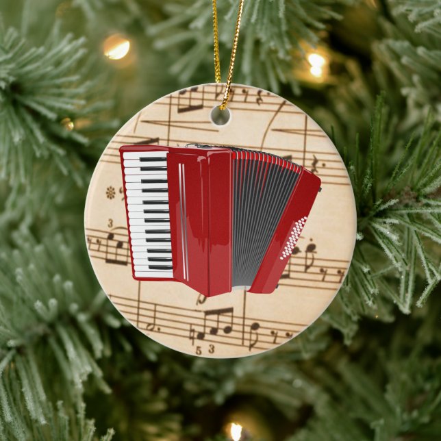 Akkordeon: Red Accordion, populäres Design, Keramik Ornament (Baum)