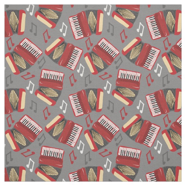 Akkordeons und Musical Notes Grau and Red Pattern Stoff (Muster)