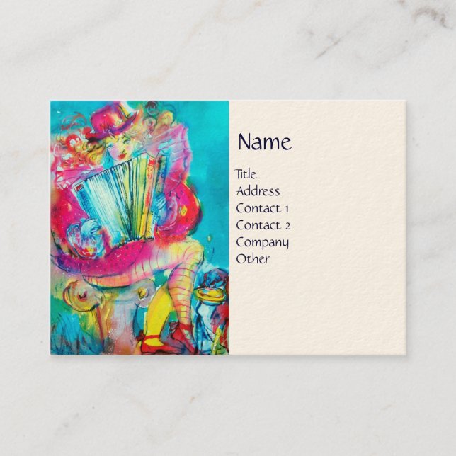 AKKORDIONSPIELER IN DER NACHT, weiß Visitenkarte (Vorderseite)