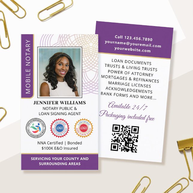Akkreditierung Notar Public Foto QR Code Lila Visitenkarte (Von Creator hochgeladen)