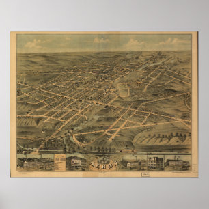 Akron Ohio 1870 Antike Panoramakarte Poster