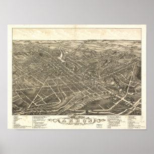 Akron Ohio 1882 Antike Panoramakarte Poster
