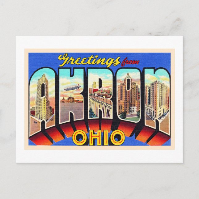 Akron Ohio OH Vintager Großbuchstabe Postkarte (Vorderseite)