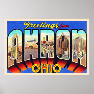 Akron Ohio OH Vintager Großbuchstabe Postkarte Poster