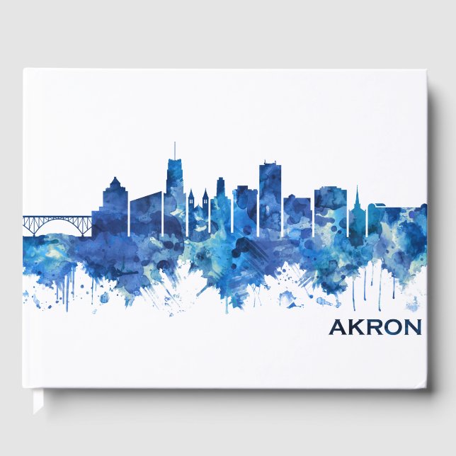 Akron Ohio Skyline Blue Gästebuch (Vorderseite)